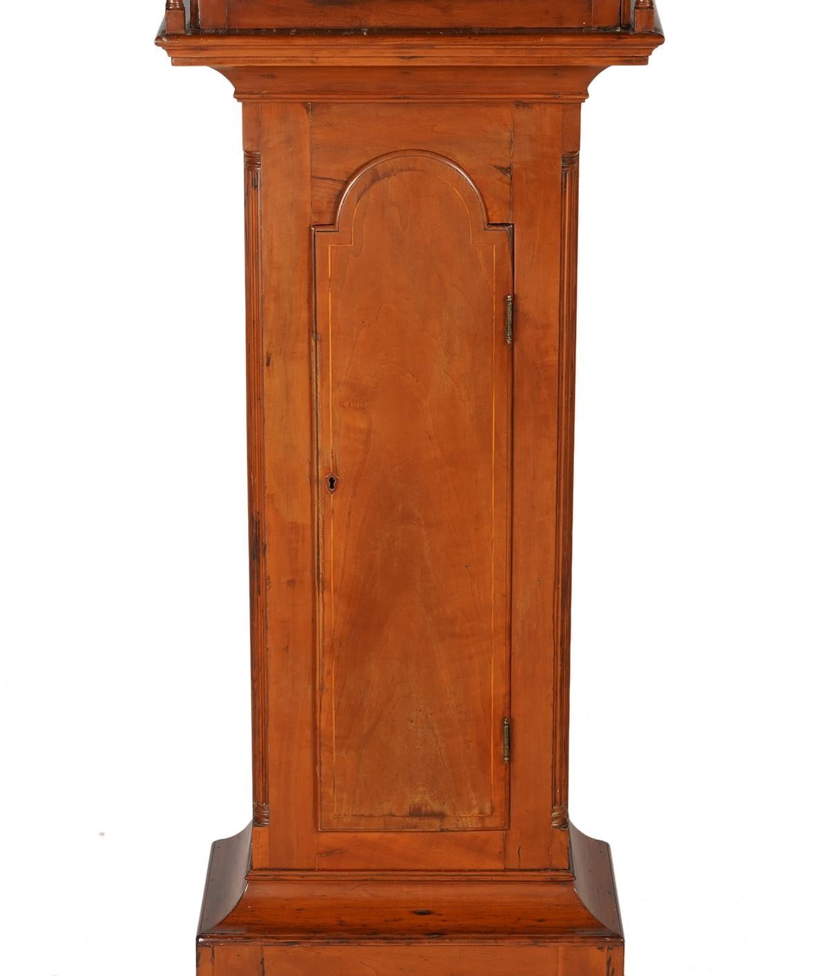 Enameled American Federal Cherry Tall Case Clock by Solomon Parke Philadelphia circa 1800