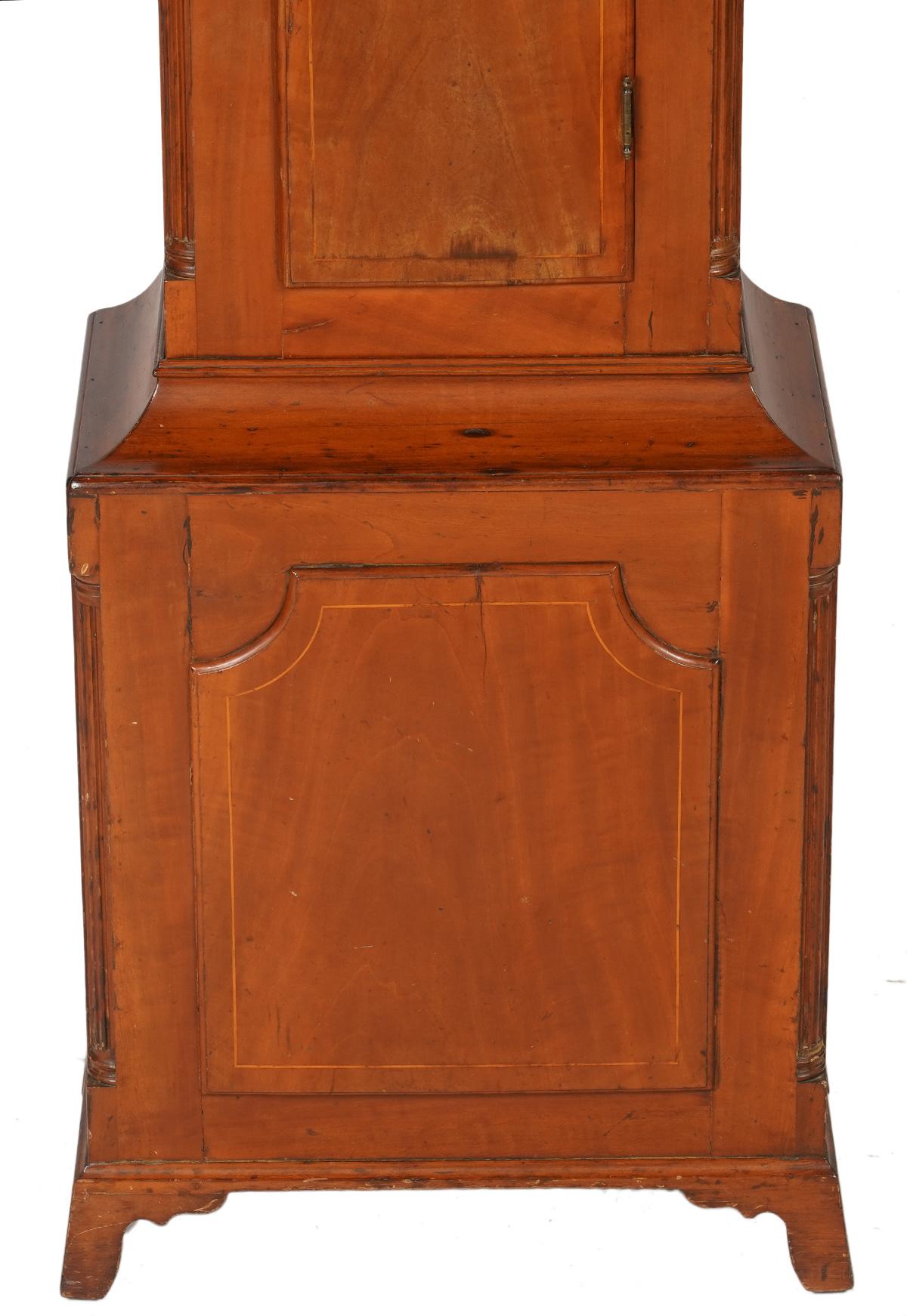American Federal Cherry Tall Case Clock by Solomon Parke Philadelphia circa 1800 In Good Condition In Ft. Lauderdale, FL