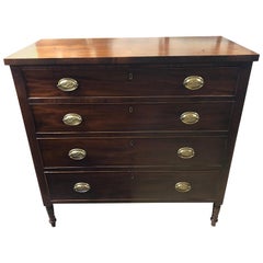 American Federal Chest with Slender Turned Legs in Mahogany, Crotched Drawers