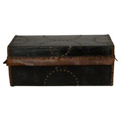 Used American Federal Child's Trunk Leather Covered with Brass Tacks