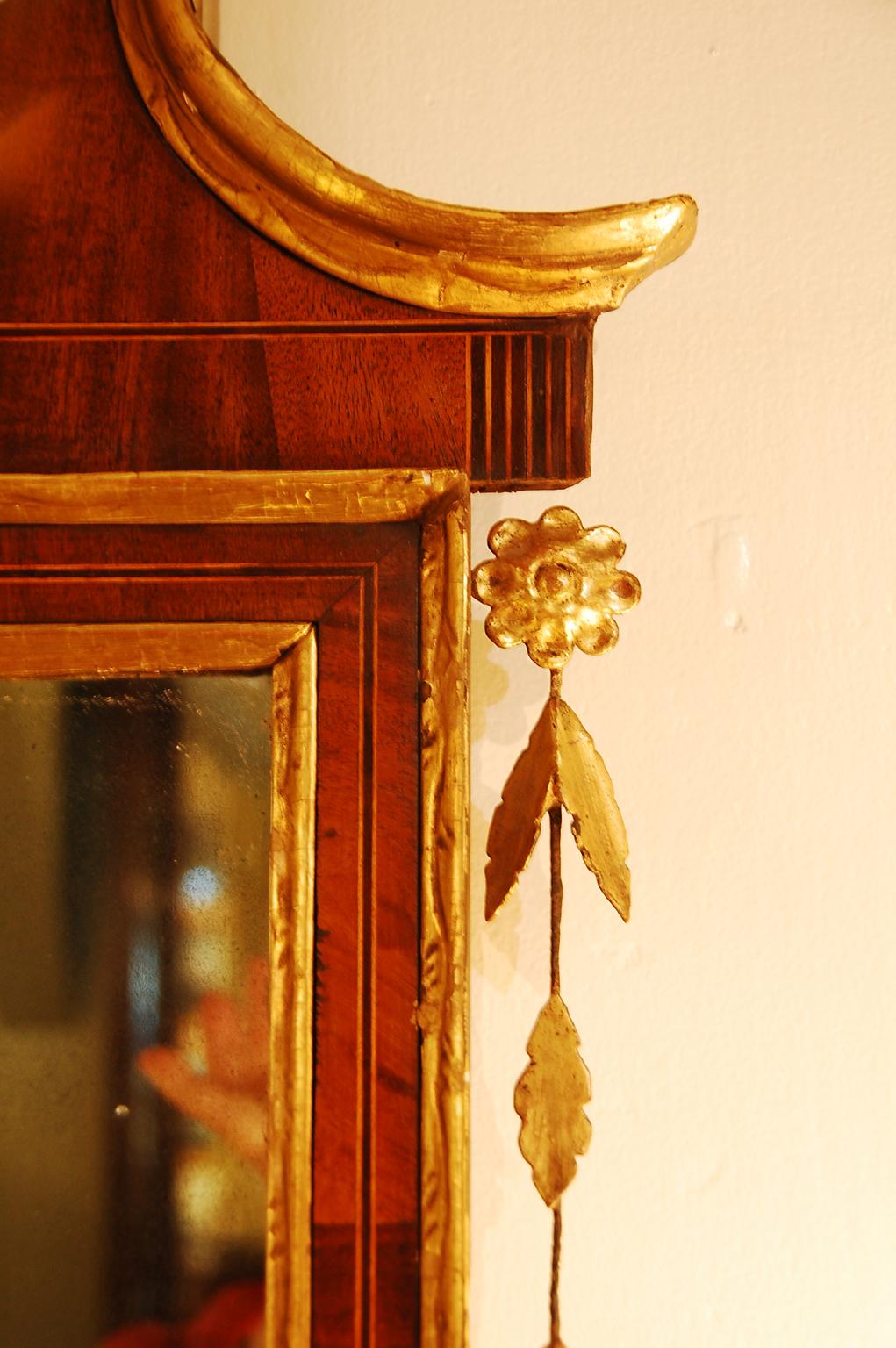 18th Century American Federal Chippendale Mahogany and Gold Leaf Broken Arch Pediment Mirror