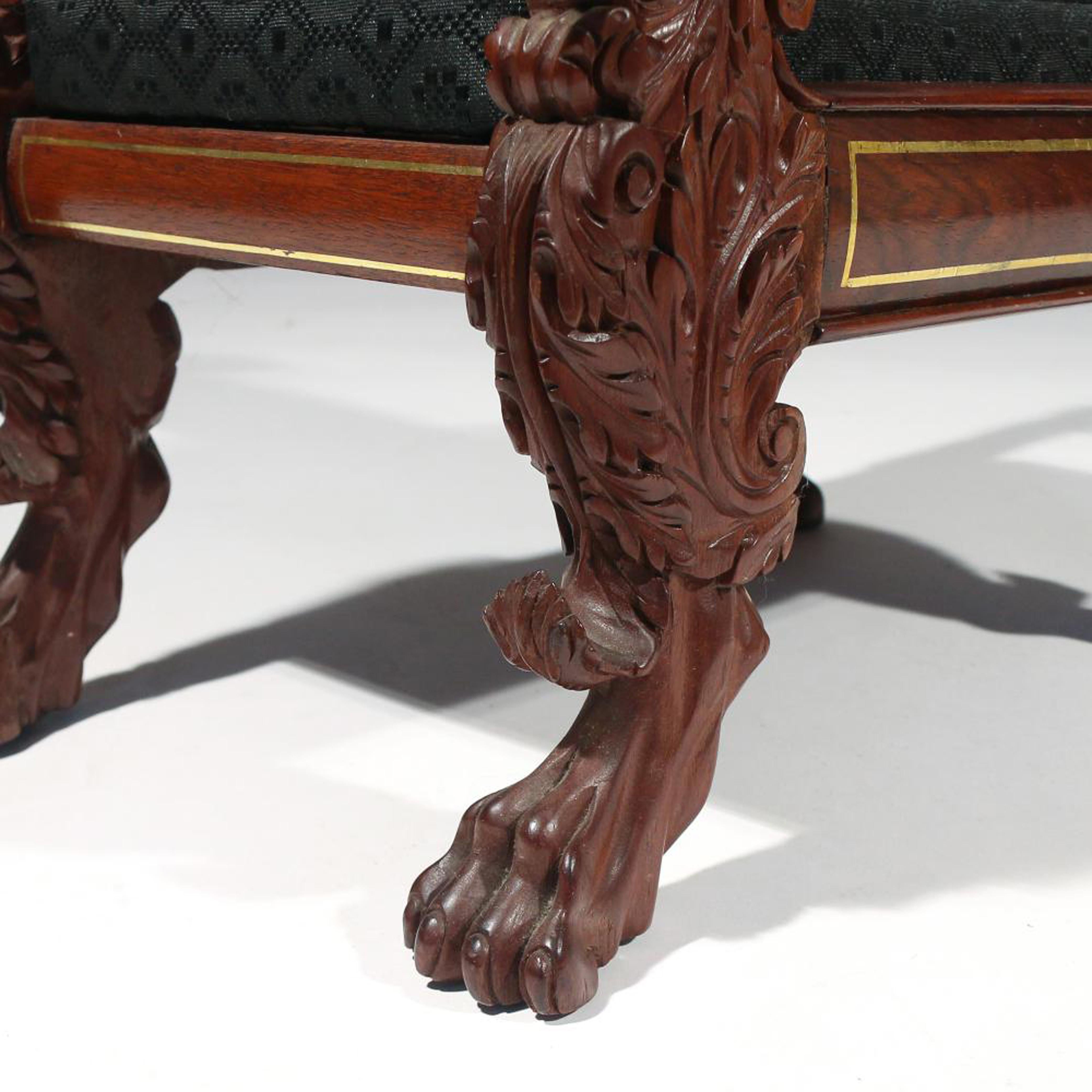 American Federal Classical Mahogany Foot Stool with Eagle-Head Handles 1