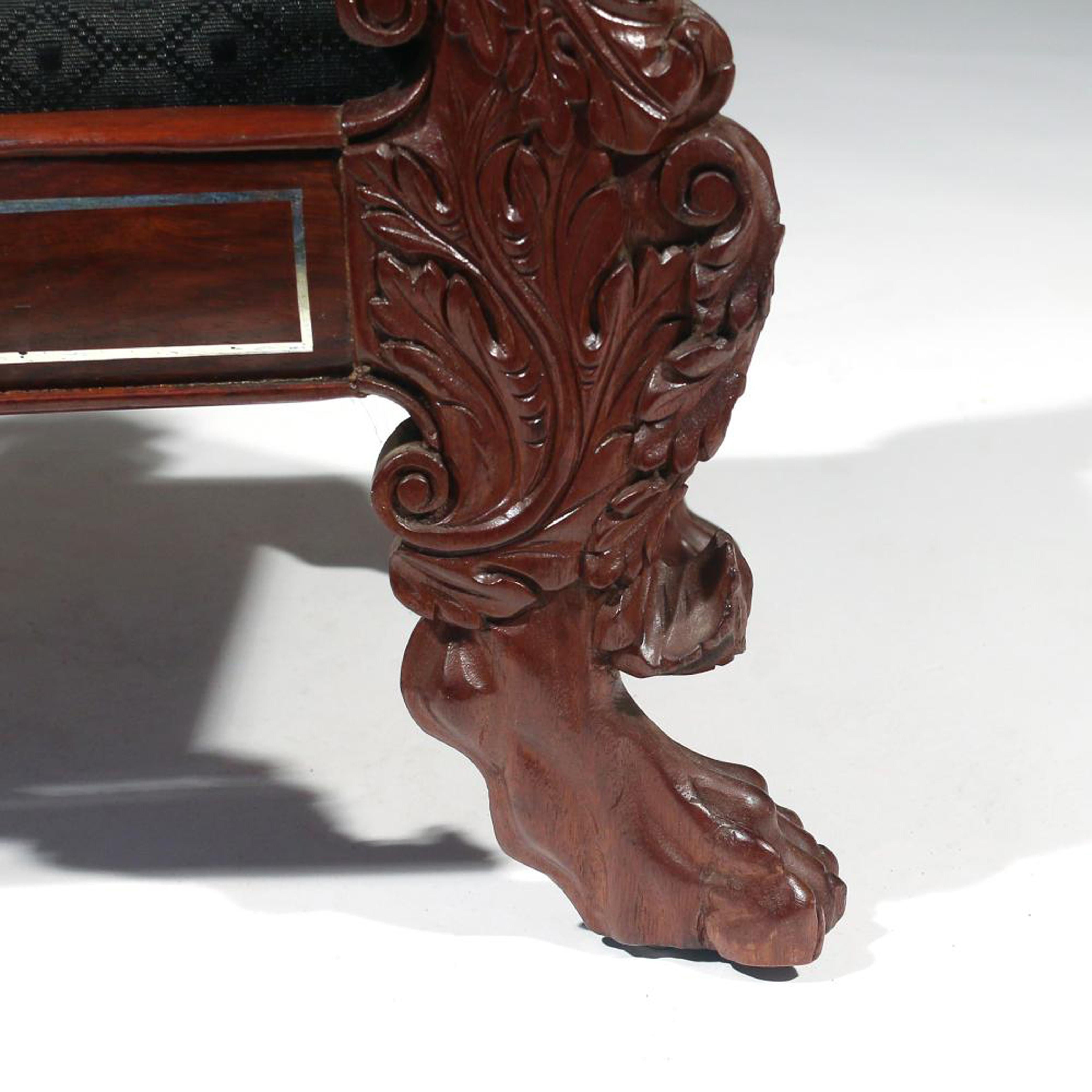 American Federal Classical Mahogany Foot Stool with Eagle-Head Handles 2