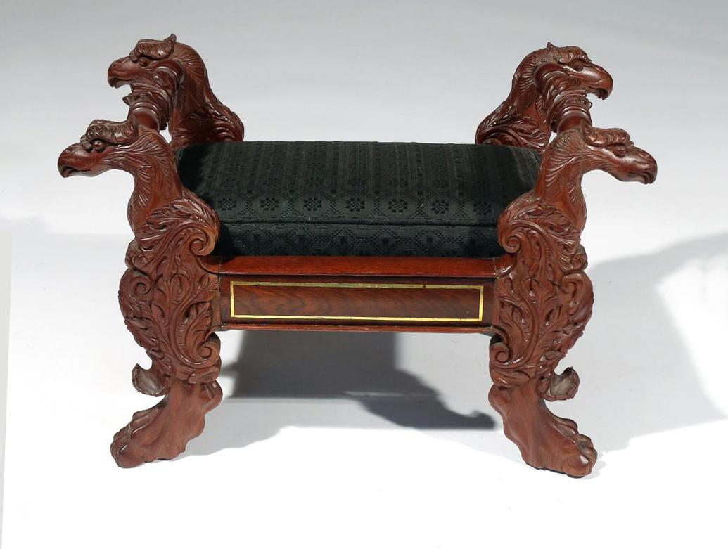 American Federal Classical Mahogany Foot Stool with Eagle-Head Handles 4