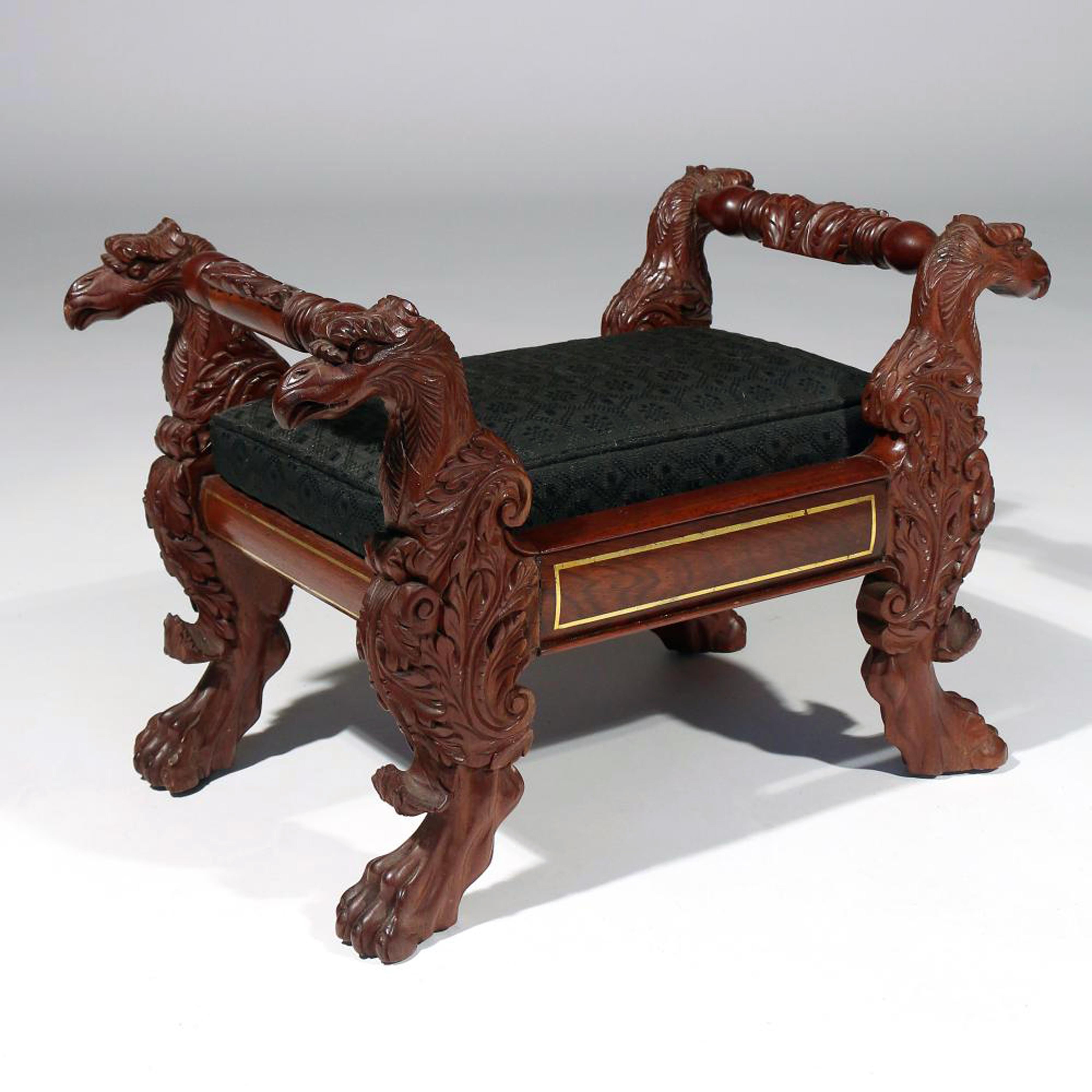 American Federal Classical Mahogany Foot Stool with Eagle-Head Handles 5