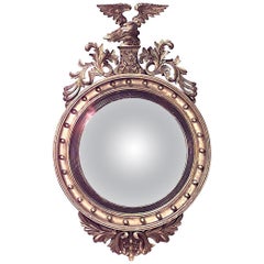 American Federal Convex Giltwood Wall Mirror with Eagle Pediment, 53"