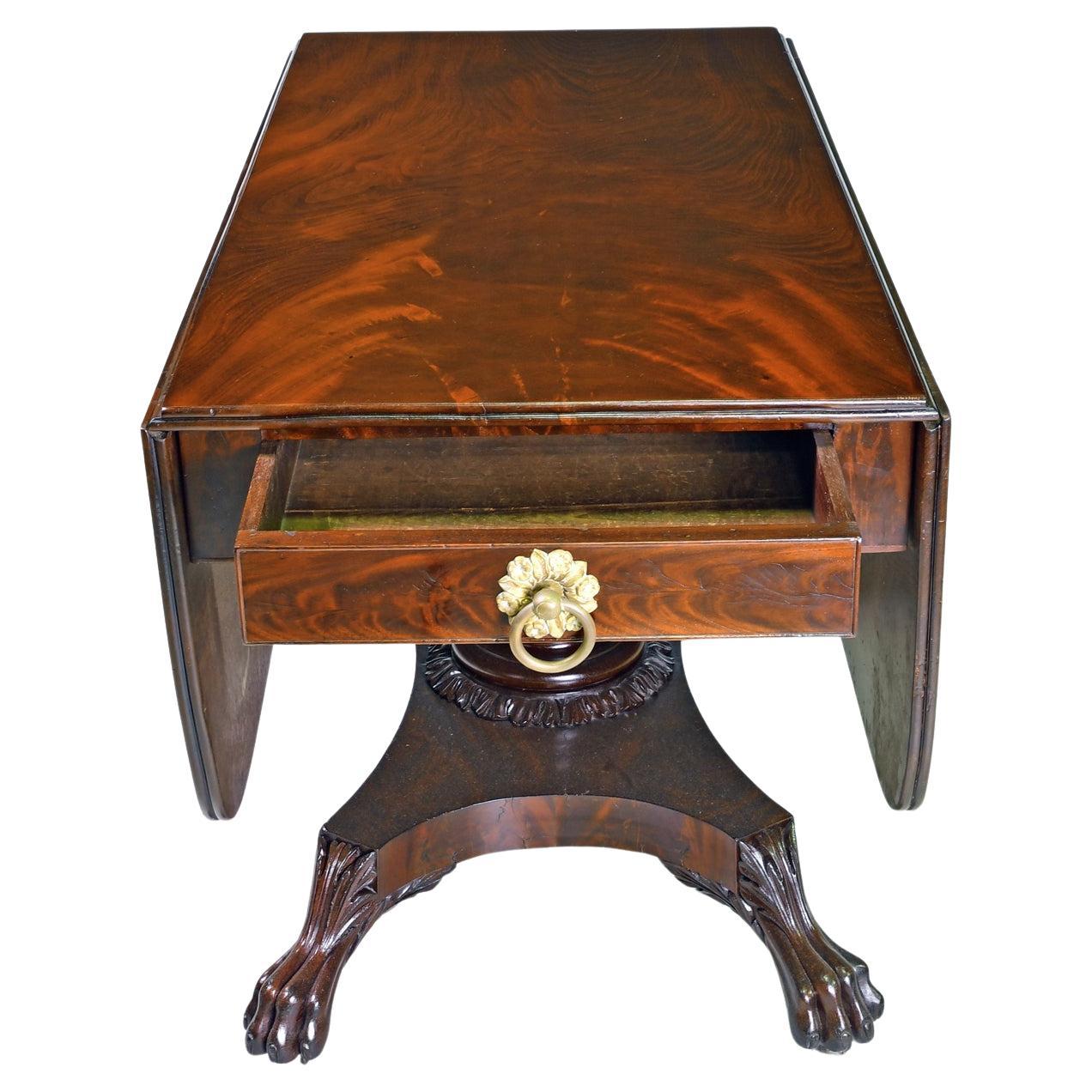 Brass American Federal Drop Leaf Dining Table in West Indies Mahogany New York, c 1820 For Sale