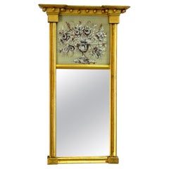 Amerikanischer Federal Églomisé- und Giltwood-Spiegel mit trapezförmigem Pfeiler