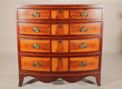 American Federal Feathered Birch and Mahogany Bow Front Chest of Drawers