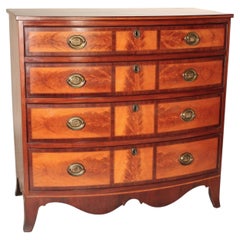 American Federal Feathered Birch and Mahogany Bow Front Chest of Drawers