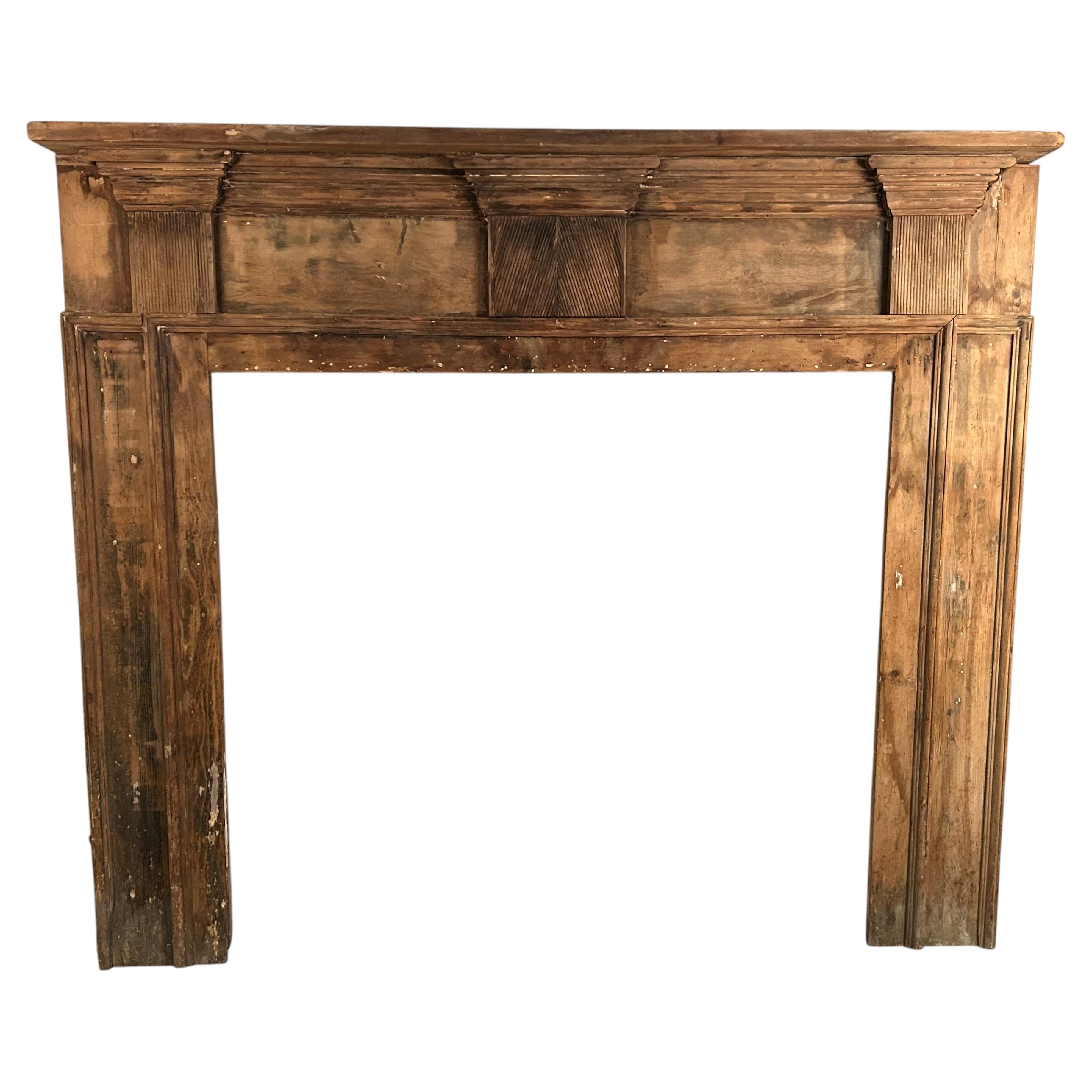 American Federal Fireplace Mantel with Reeded Capitals and Herringbone Tablet For Sale