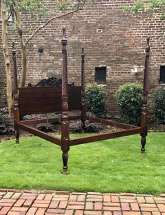 American Federal Four Poster Mahogany King-Size Bed, Early 19th Century