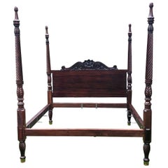 Antique American Federal Four Poster Mahogany King-Size Bed, Early 19th Century