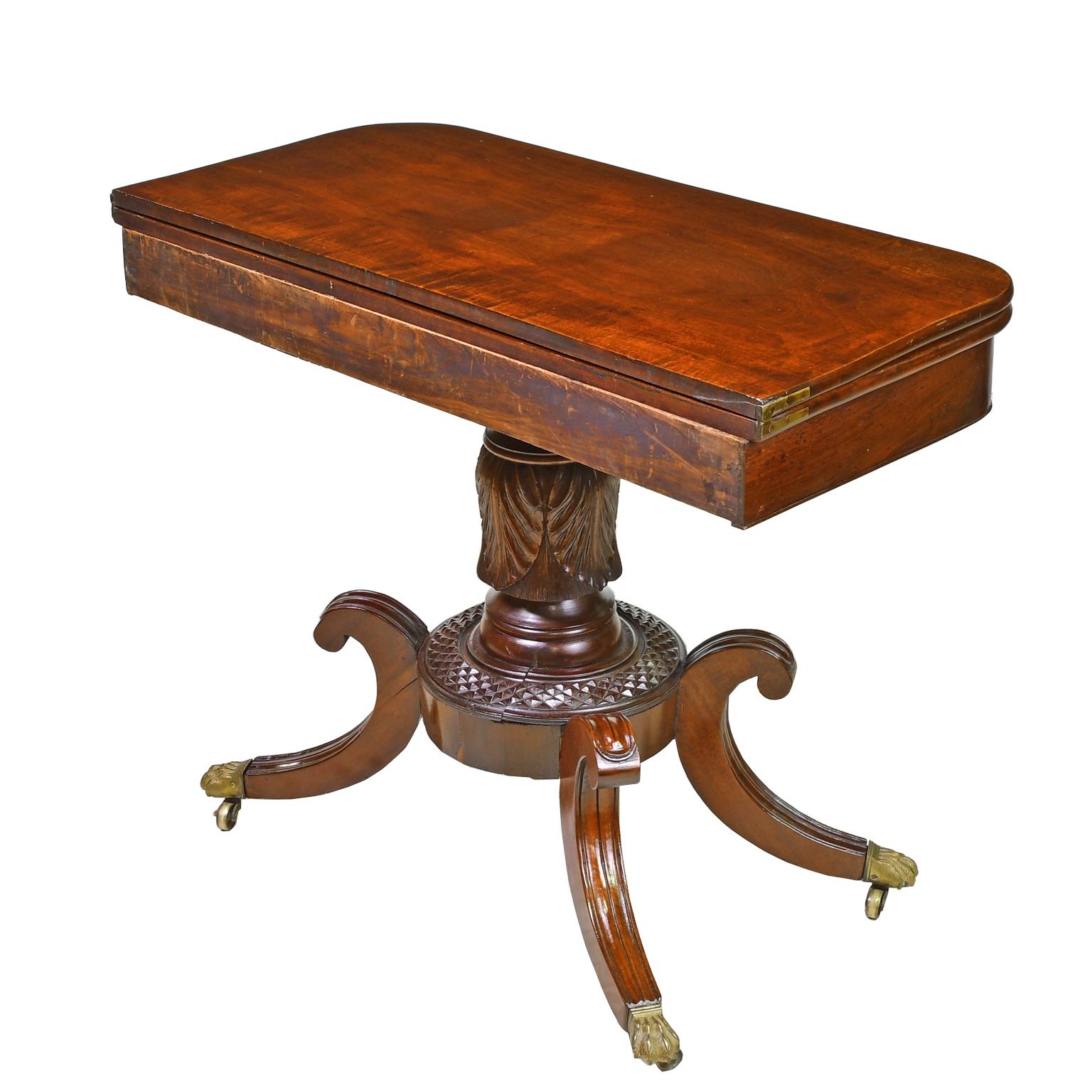 19th Century American Federal Games/Card Table with Tobacco Leaf Carvings, Baltimore, c. 1820 For Sale