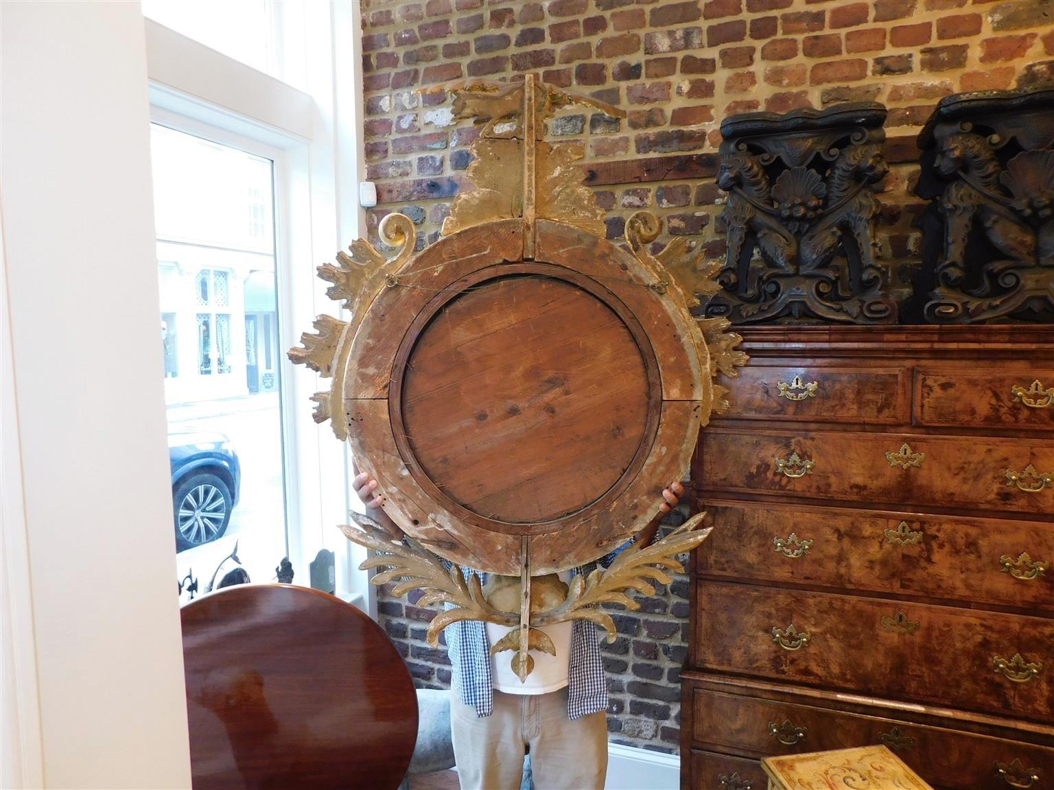 American Federal Gilt Eagle Convex Mirror with Acanthus & Shell Pendant, C. 1810 For Sale 1