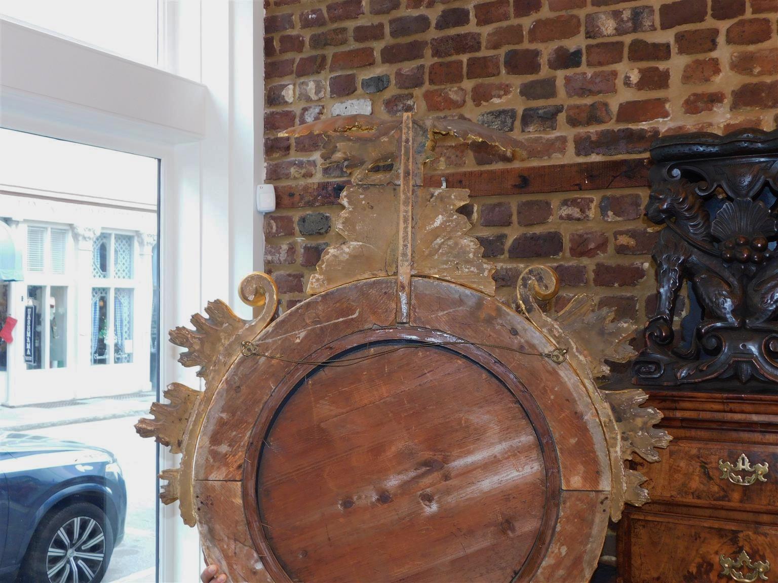 American Federal Gilt Eagle Convex Mirror with Acanthus & Shell Pendant, C. 1810 For Sale 2