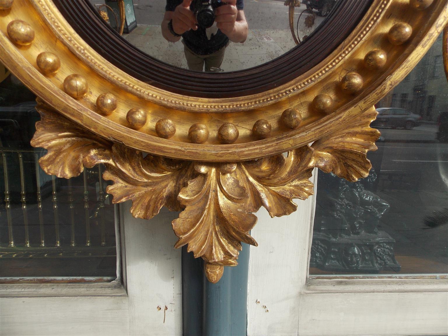 American Federal Gilt Wood Ebonized Eagle Girandole Convex Mirror, Circa 1810 For Sale 3
