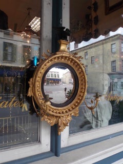 American Federal Gilt Wood Ebonized Eagle Girandole Convex Mirror, Circa 1810