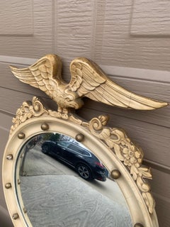American Federal Giltwood and Cream Painted Eagle Bullseye Convex Mirror