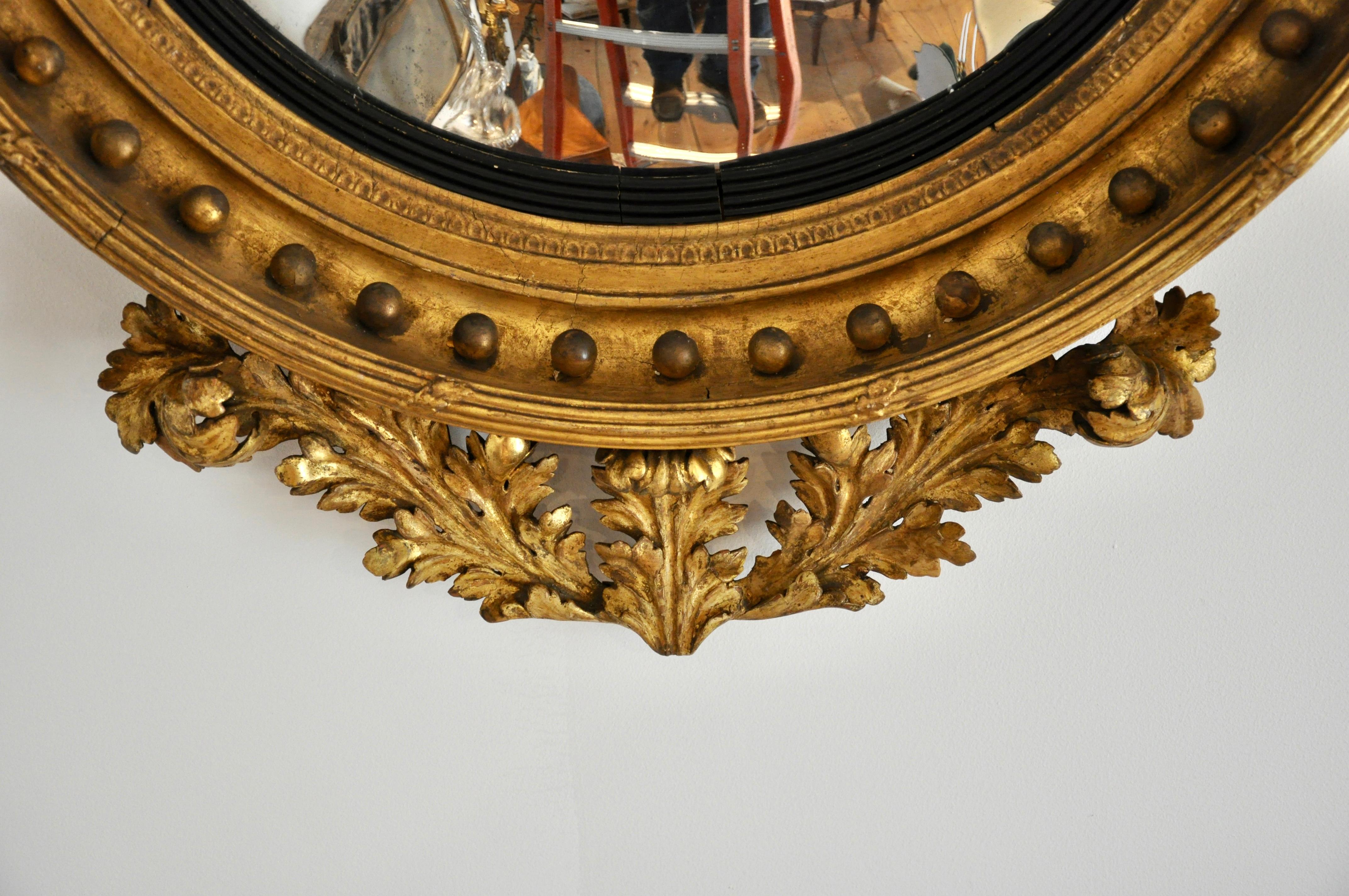 American Federal Giltwood Convex Bullseye Mirror with Eagle In Good Condition In Essex, MA