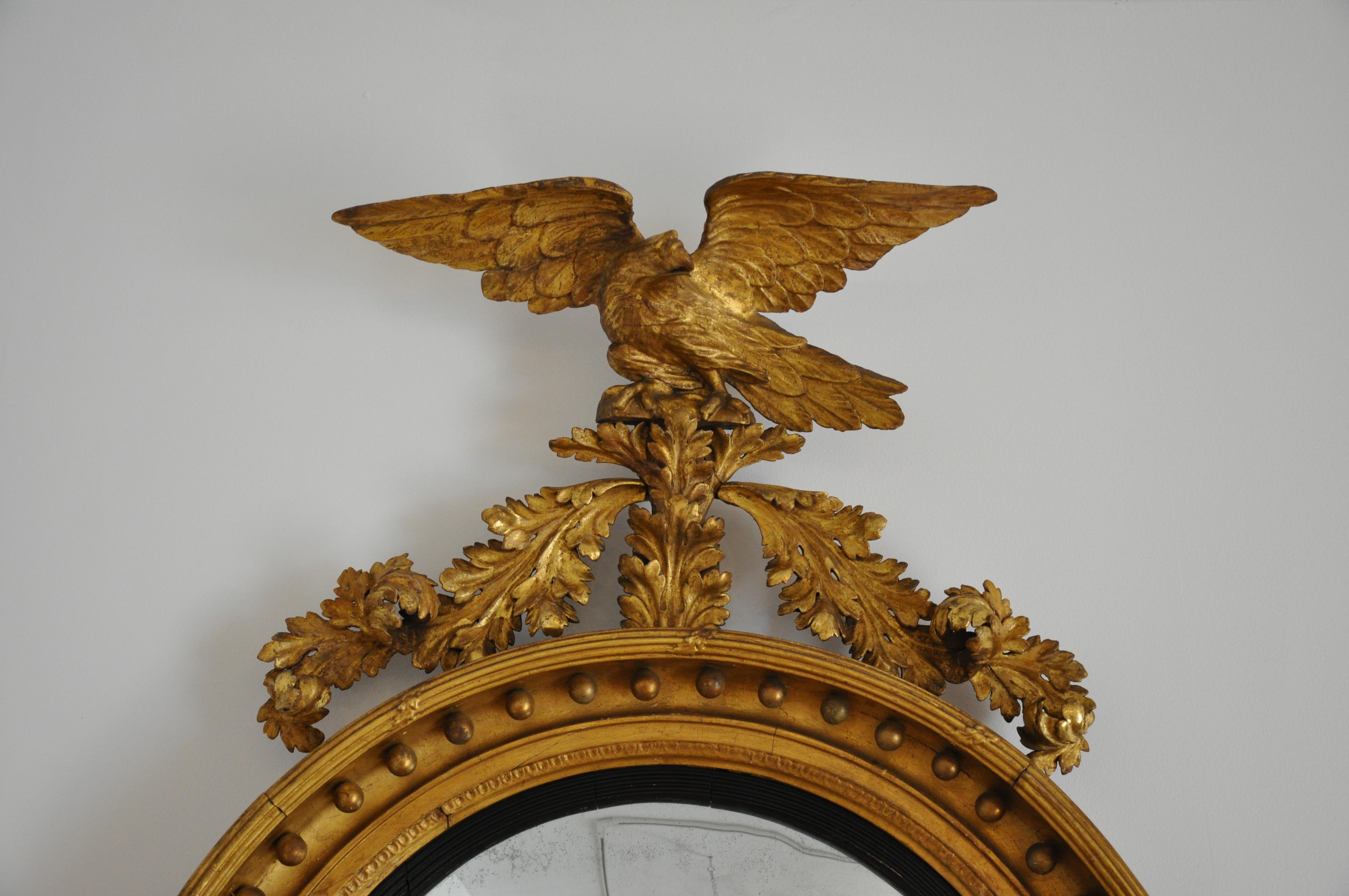 19th Century American Federal Giltwood Convex Bullseye Mirror with Eagle