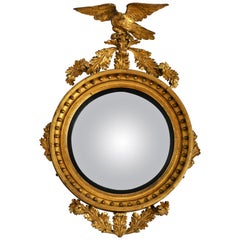 Antique American Federal Giltwood Convex Bullseye Mirror with Eagle