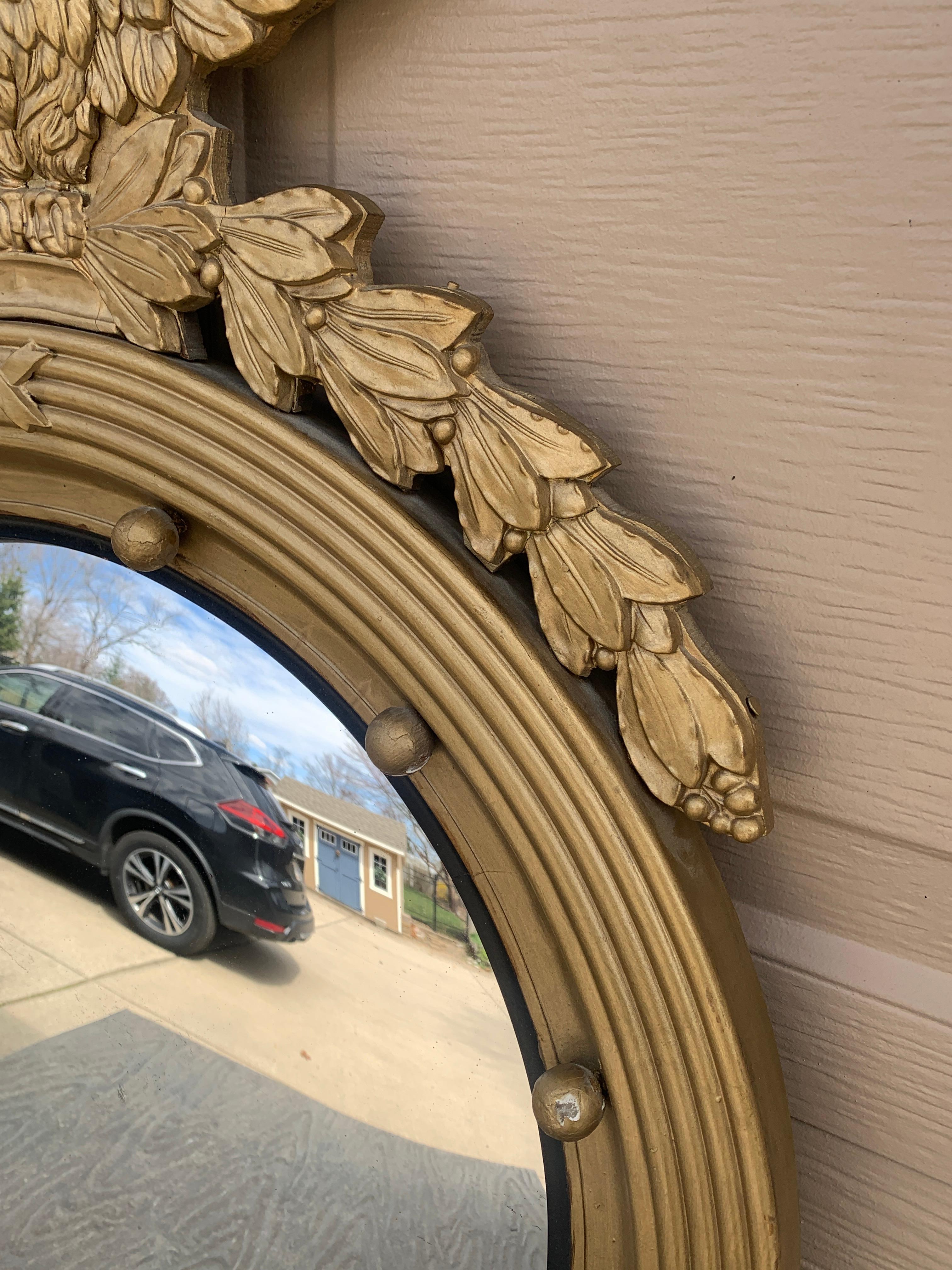 American Federal Giltwood Eagle Bullseye Convex Mirror In Good Condition For Sale In Elkhart, IN