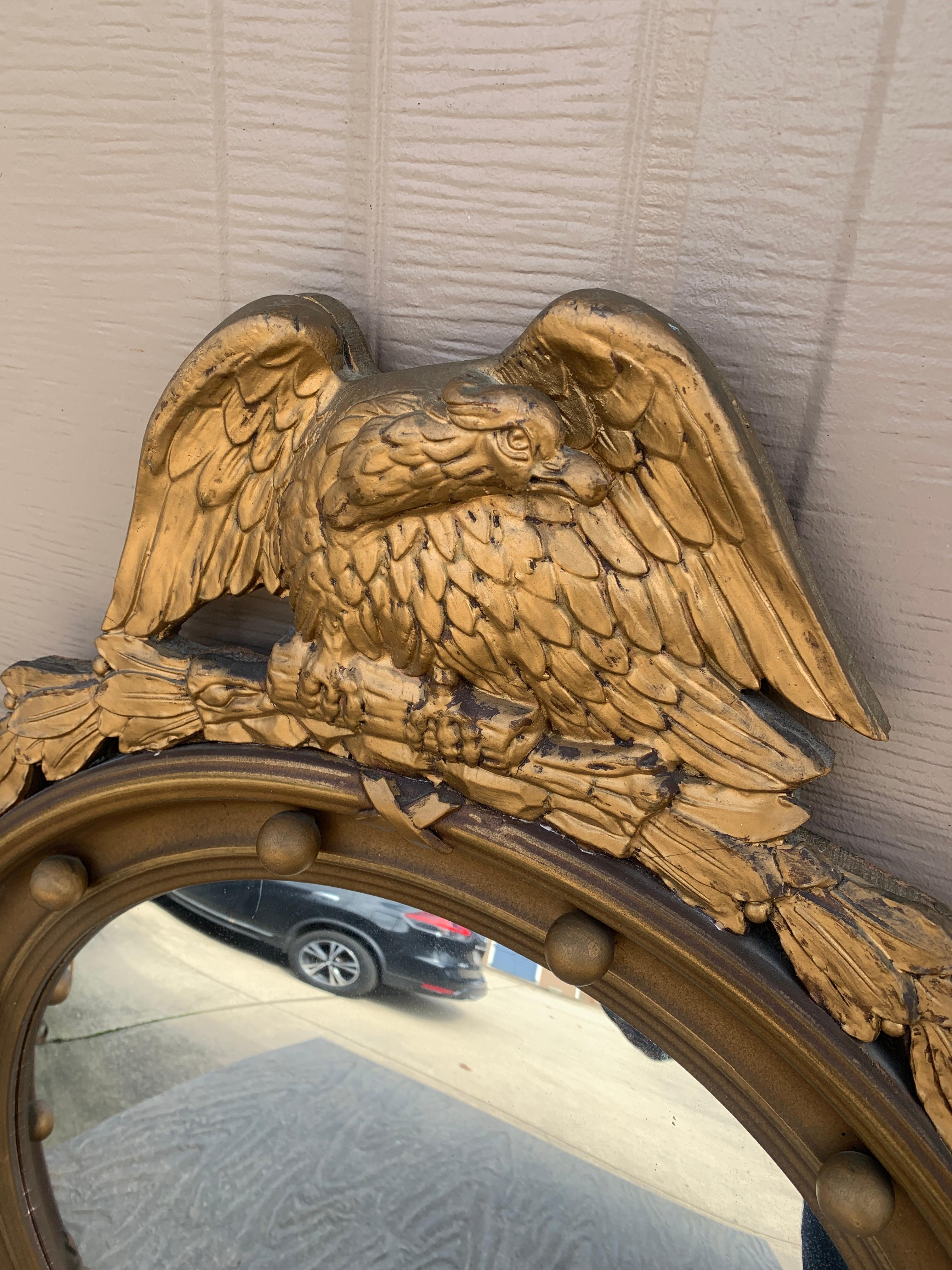 American Federal Giltwood Eagle Bullseye Convex Mirror In Good Condition For Sale In Elkhart, IN