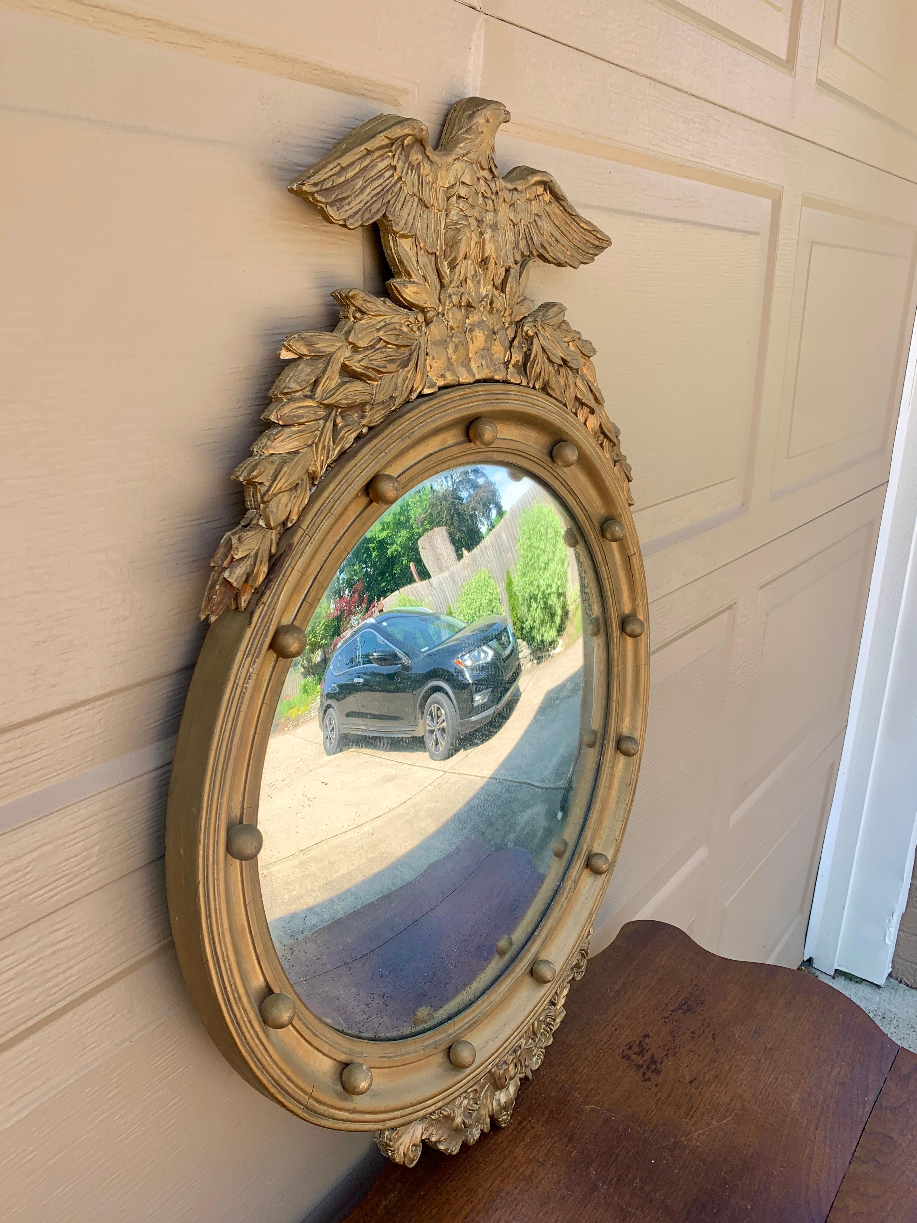 20th Century American Federal Giltwood Eagle Bullseye Convex Mirror