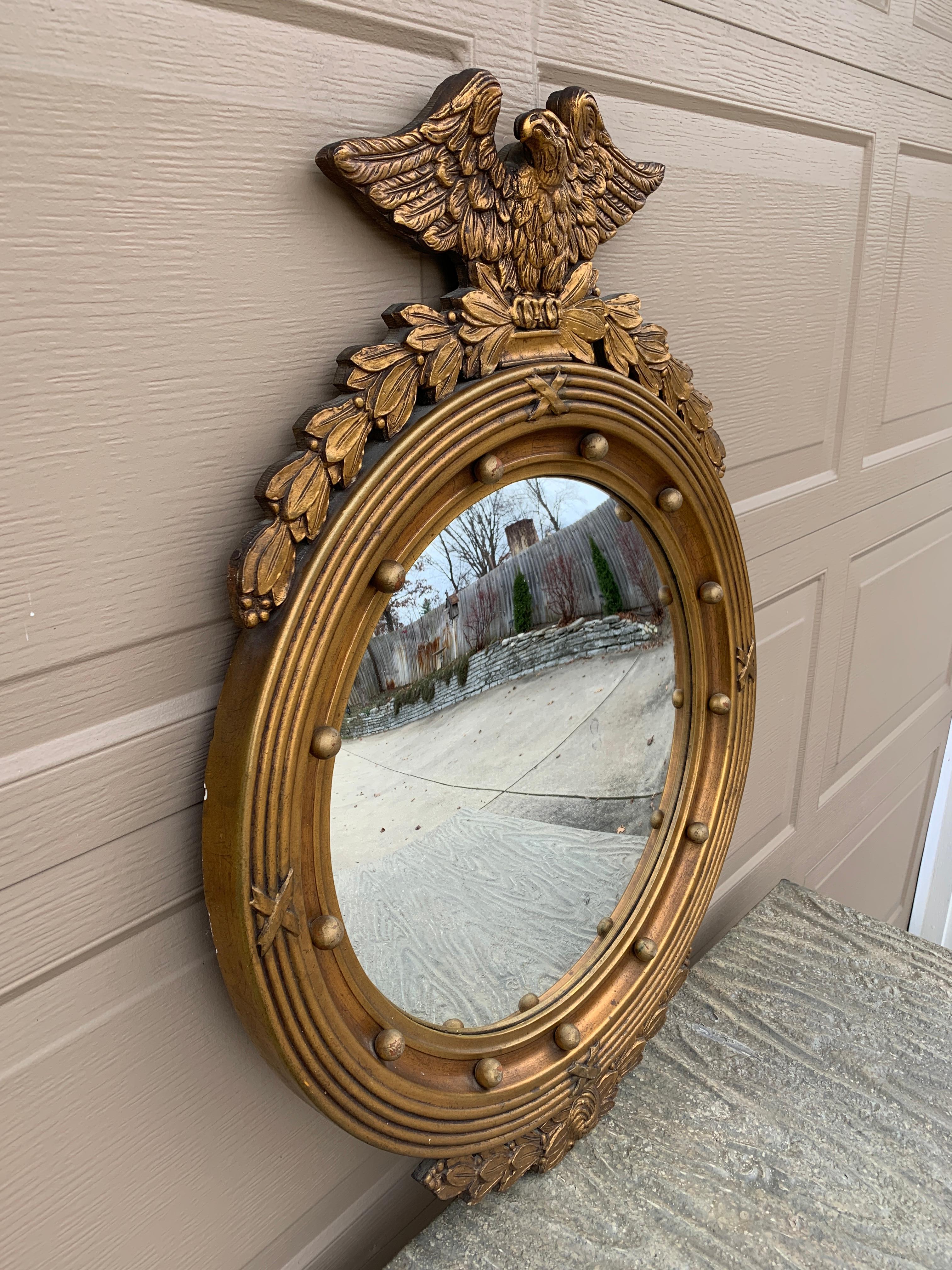 20th Century American Federal Giltwood Eagle Bullseye Convex Mirror For Sale