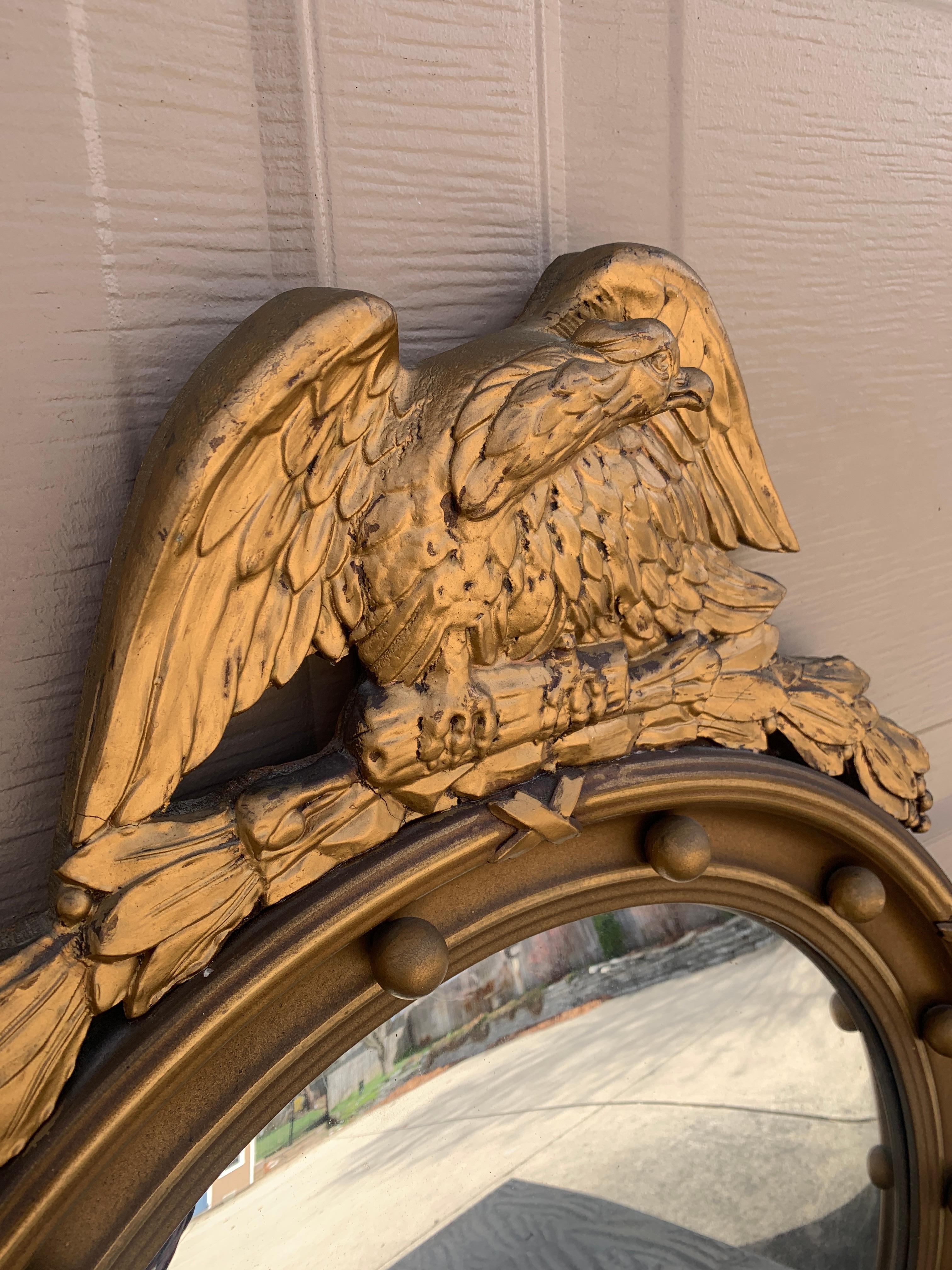 20th Century American Federal Giltwood Eagle Bullseye Convex Mirror For Sale
