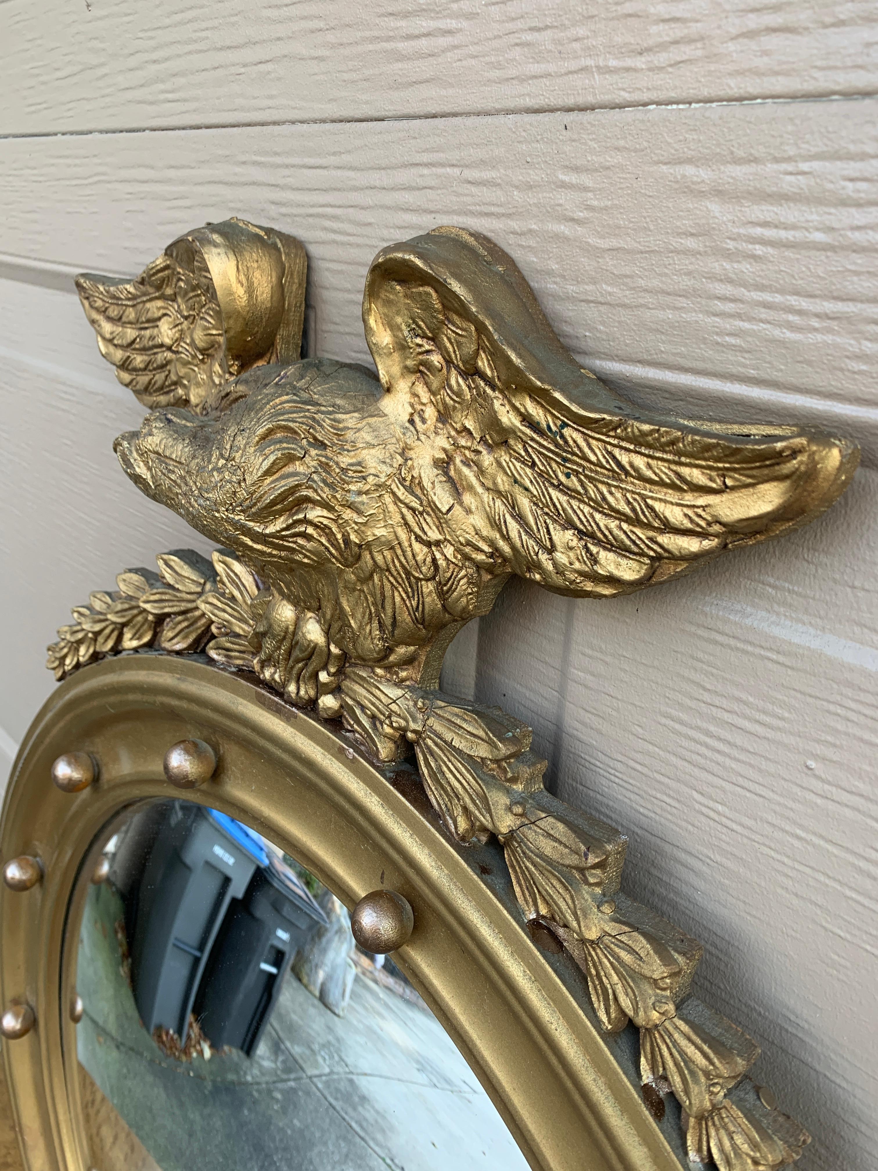 20th Century American Federal Giltwood Eagle Bullseye Convex Mirror For Sale