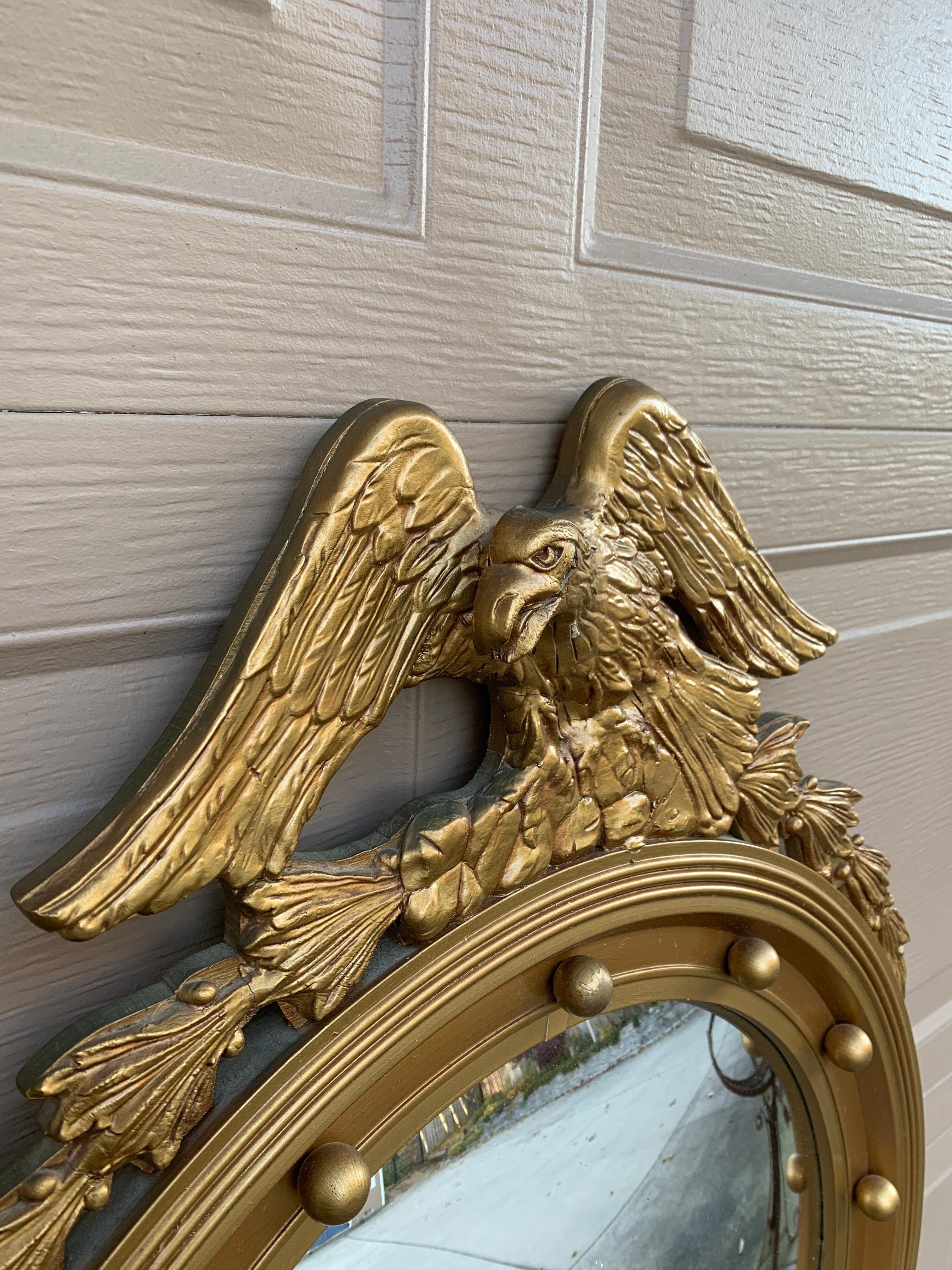 20th Century American Federal Giltwood Eagle Bullseye Convex Mirror For Sale