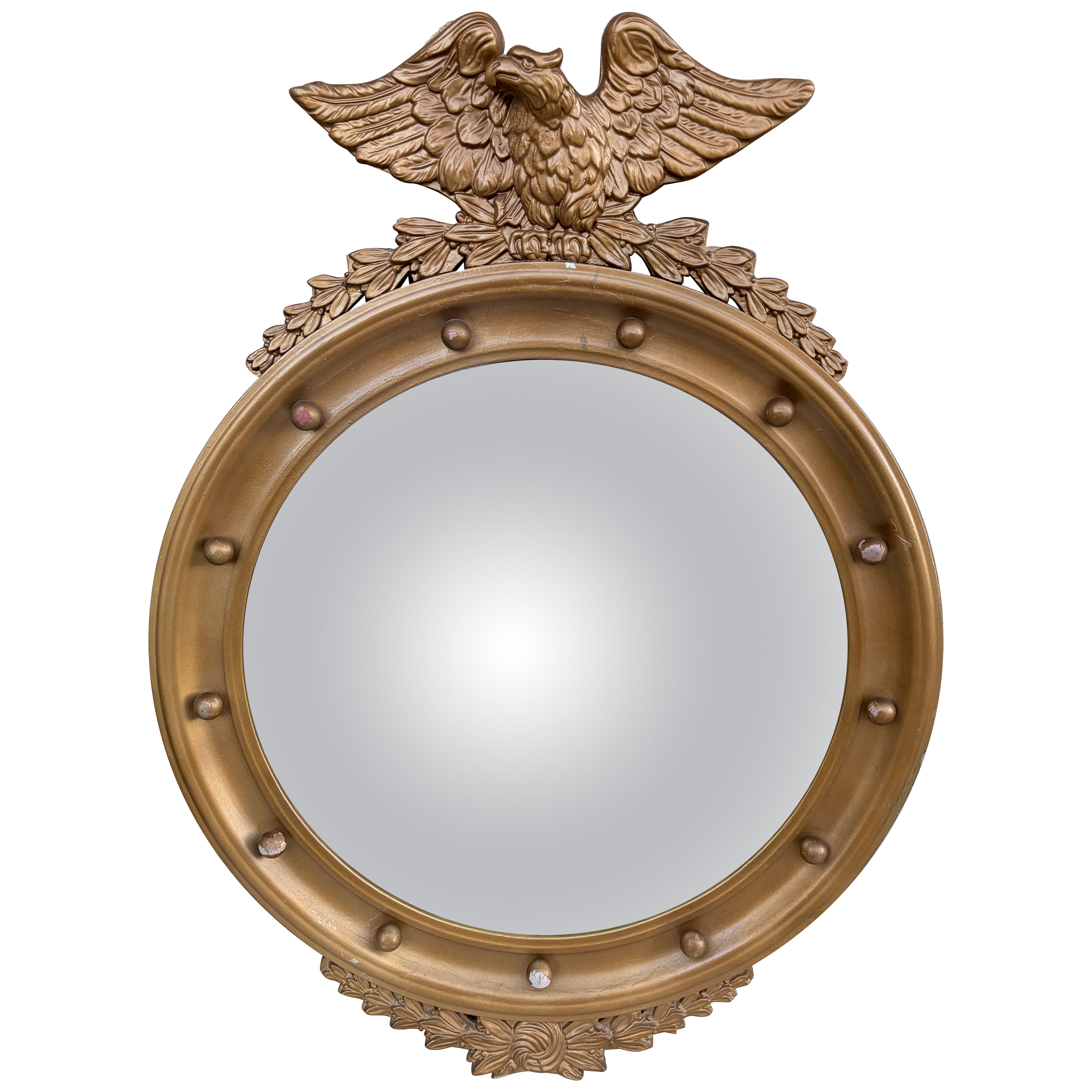 American Federal Giltwood Eagle Bullseye Convex Mirror For Sale