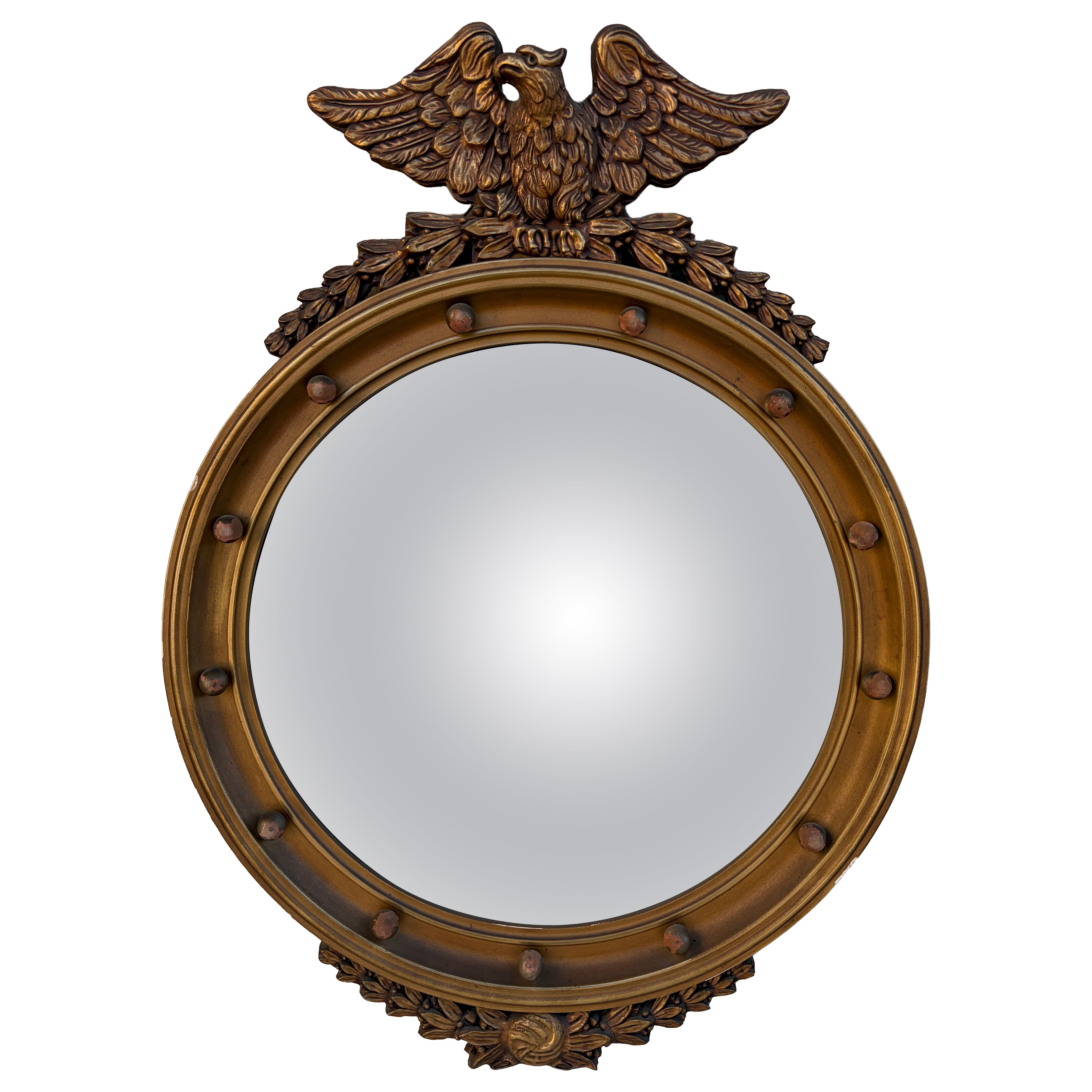 American Federal Style Giltwood Eagle Crest Convex Mirror, Mid-20th Century