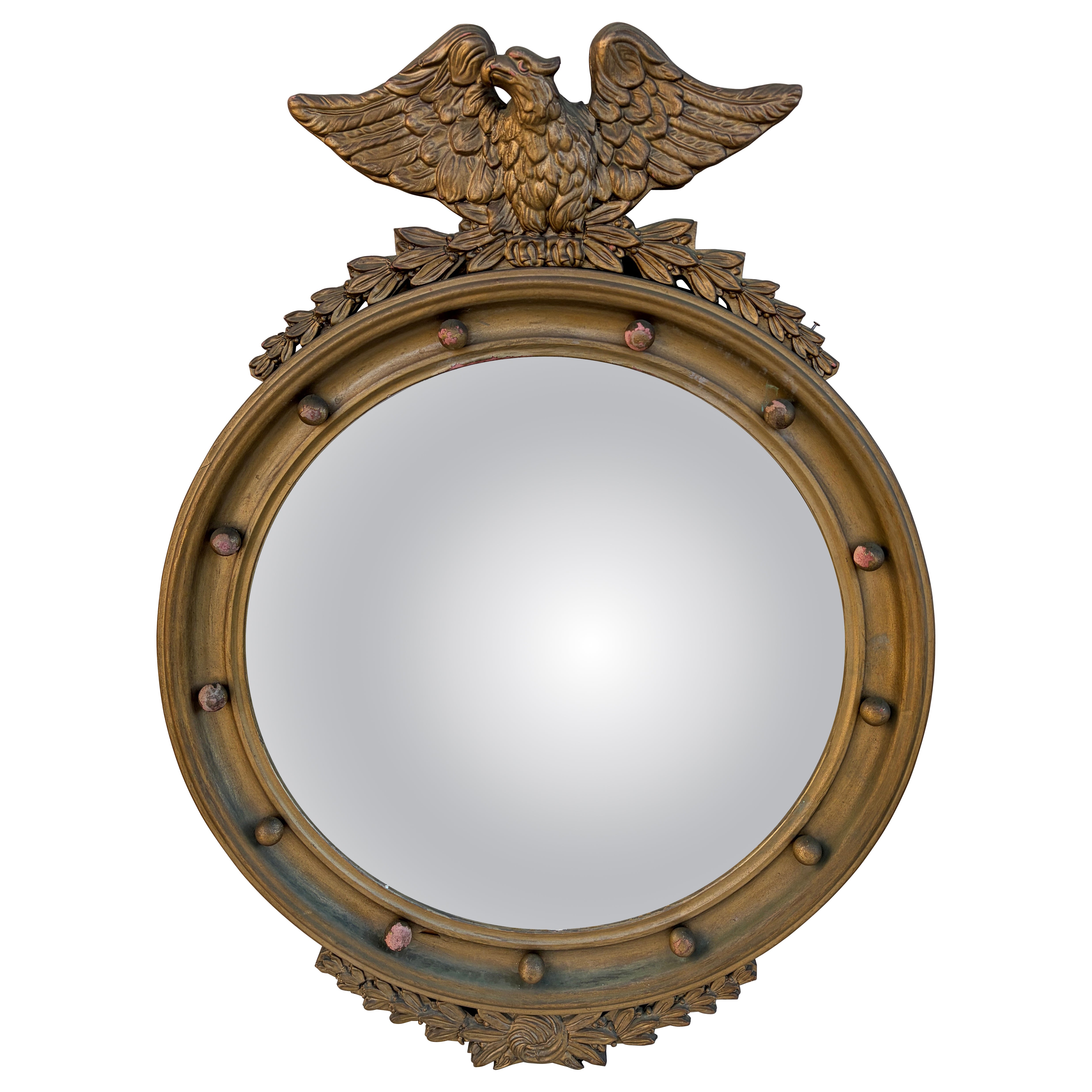 American Federal Style Giltwood Eagle Crest Convex Mirror, Mid-20th Century For Sale