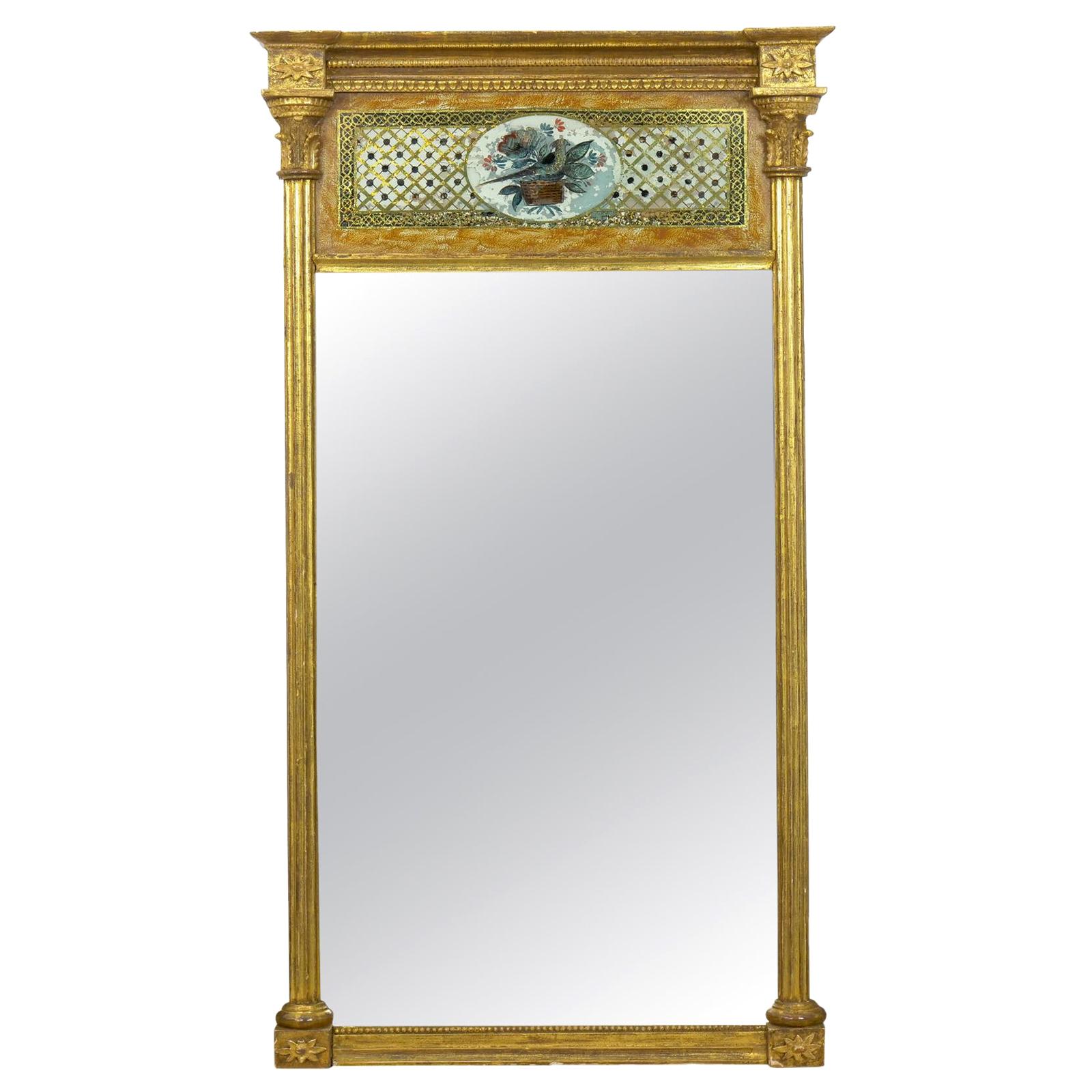 American Federal Giltwood Églomisé Antique Pier Mirror, circa 1805-1815