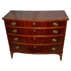 American Federal Hepplewhite Bowfront Chest of Drawers Tiger Maple and Mahogany