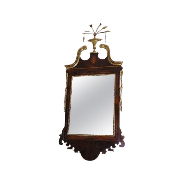 American Hepplewhite Mahogany & Gilt Urn Foliage Eagle Inlaid Mirror. C. 1800 For Sale