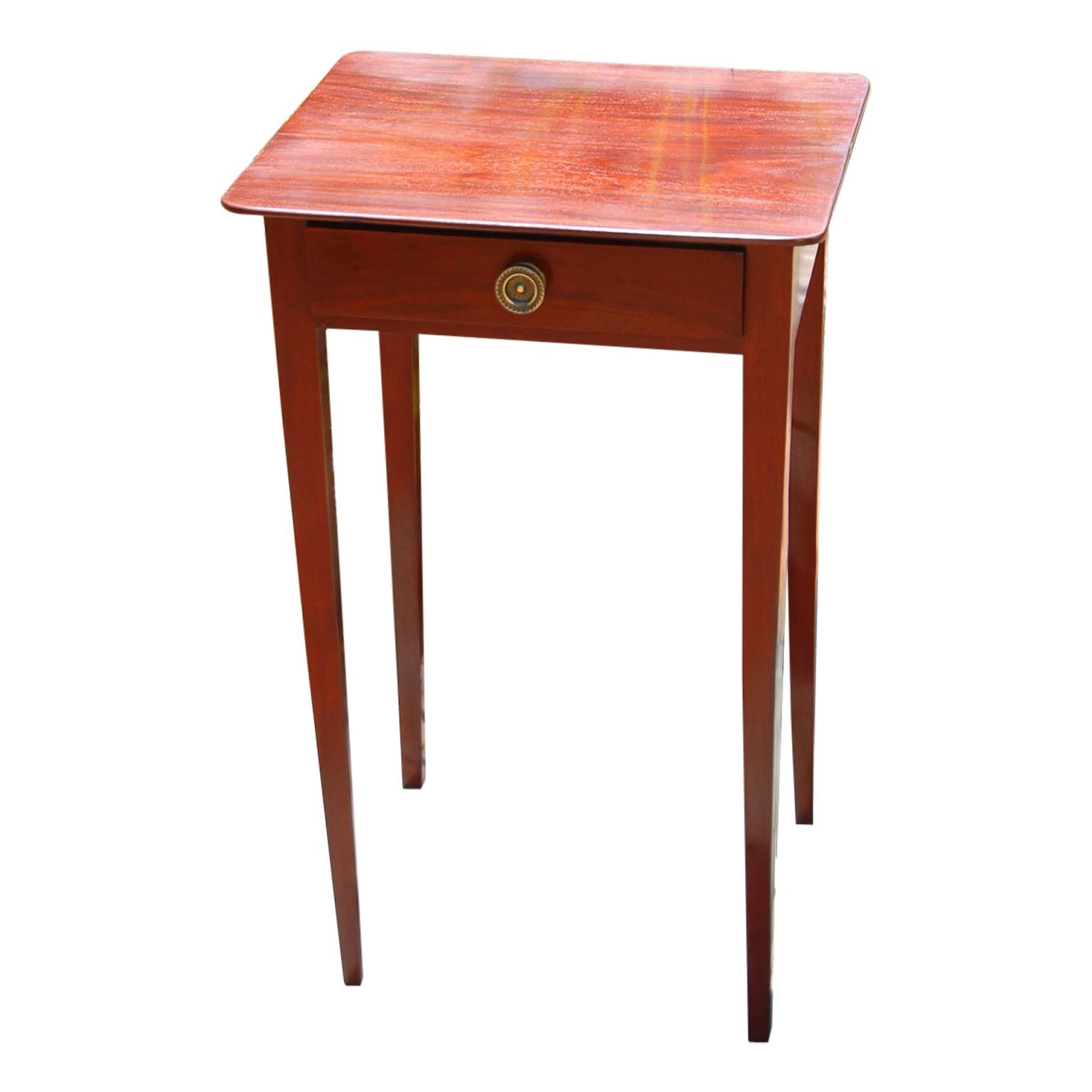 American Federal Hepplewhite One Drawer Mahogany Sidetable Tapered Legs For Sale
