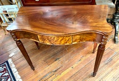 American Federal Inlaid Mahogany MA Serpentine Sheraton Flap-Top Games Table