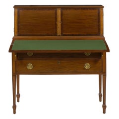 American Federal Inlaid Mahogany Antique Secretary Writing Desk, circa 1790-1810