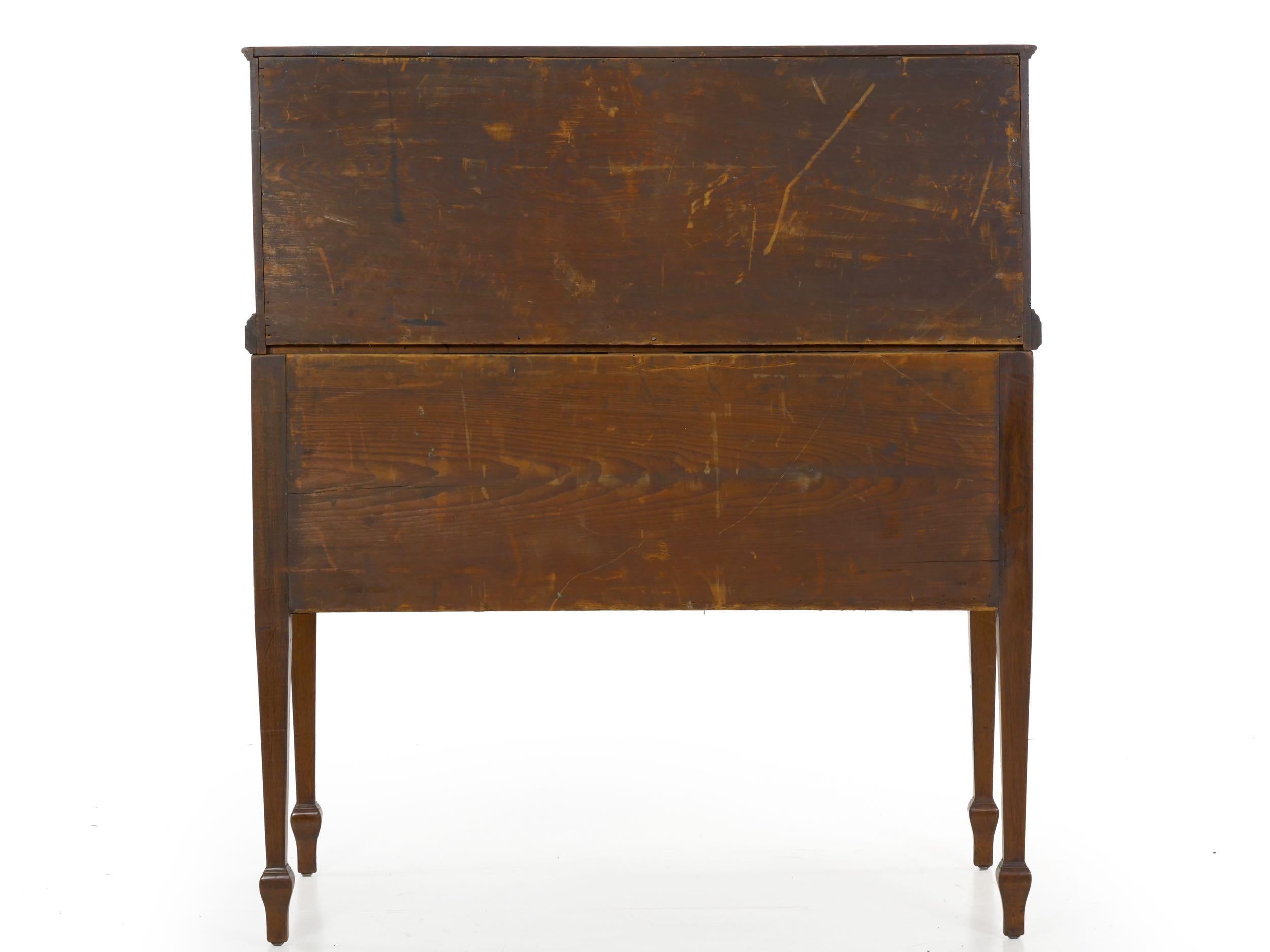 Brass American Federal Inlaid Mahogany Antique Secretary Writing Desk, circa 1790-1810