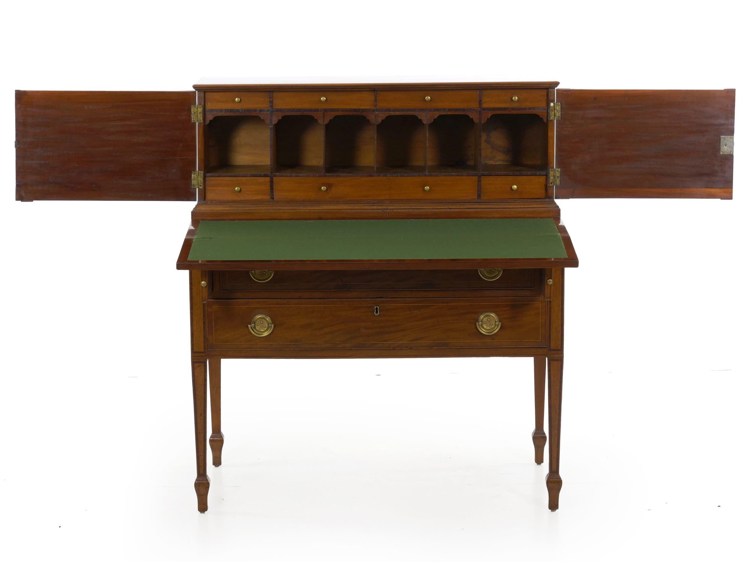 American Federal Inlaid Mahogany Antique Secretary Writing Desk, circa 1790-1810 2