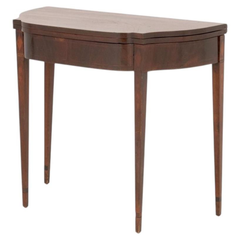 American Federal Inlaid Mahogany Card Table, Flip-Top with Tapered Legs For Sale
