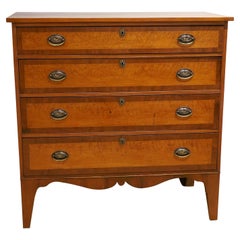 Antique American Federal Mahogany and Maple Inlaid Cherry Chest, New England Circa 1820