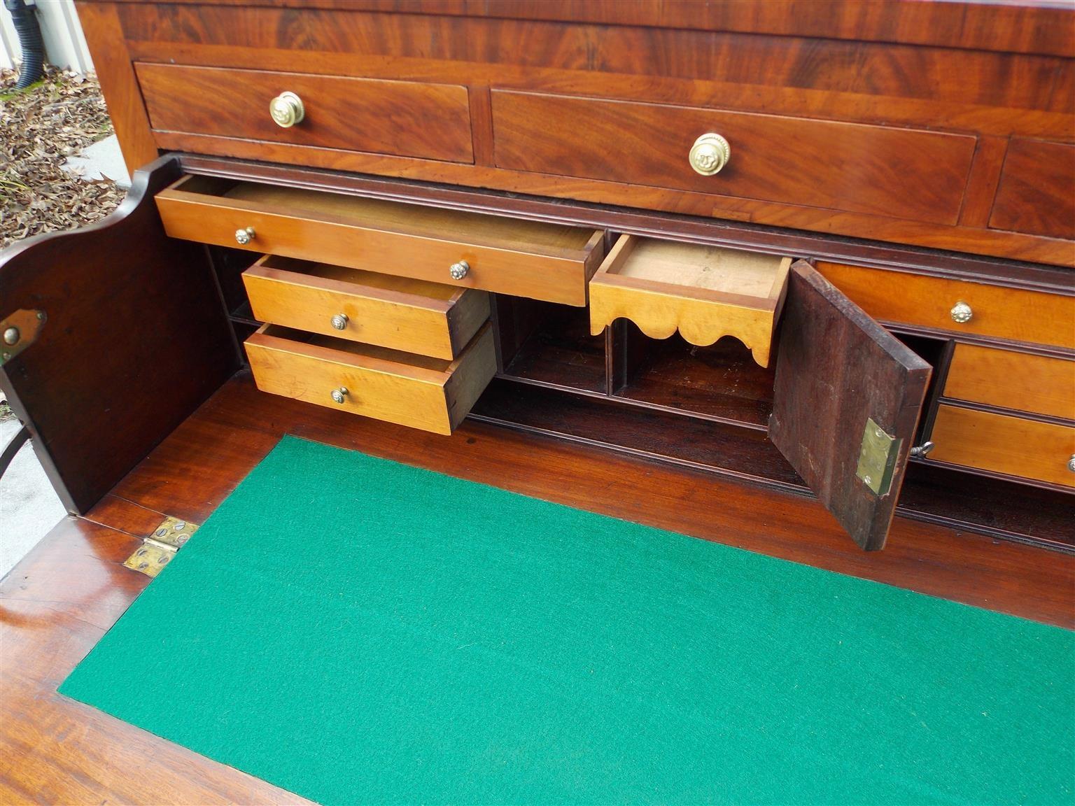 Brass American Federal Mahogany & Satinwood Butler's Desk with Paw Feet. NY, C. 1810 For Sale