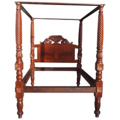 American Federal Mahogany Barley Twist & Foliage Four Poster Bed NY, Circa 1815