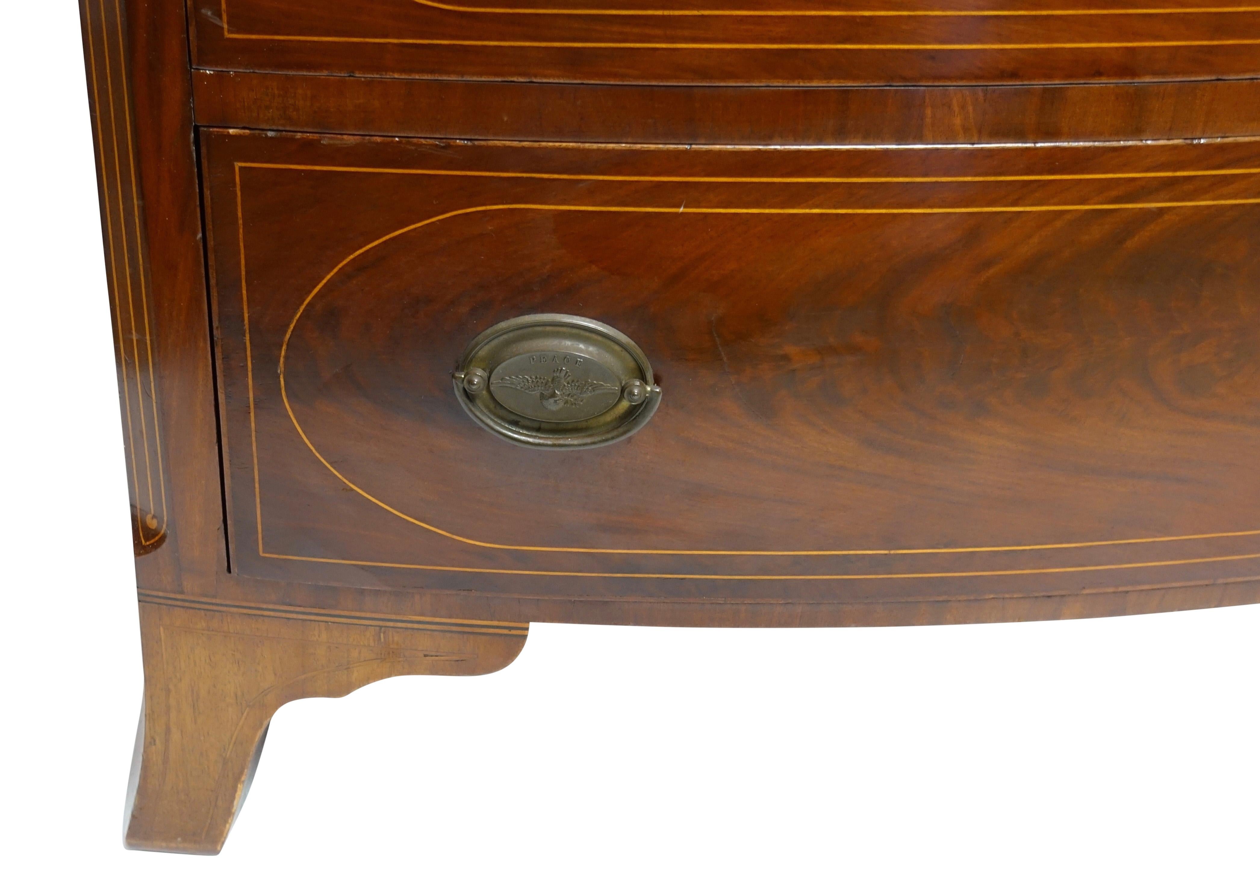 American Federal Mahogany Bow Front Chest of Drawers, 19th Century, circa 1820 2