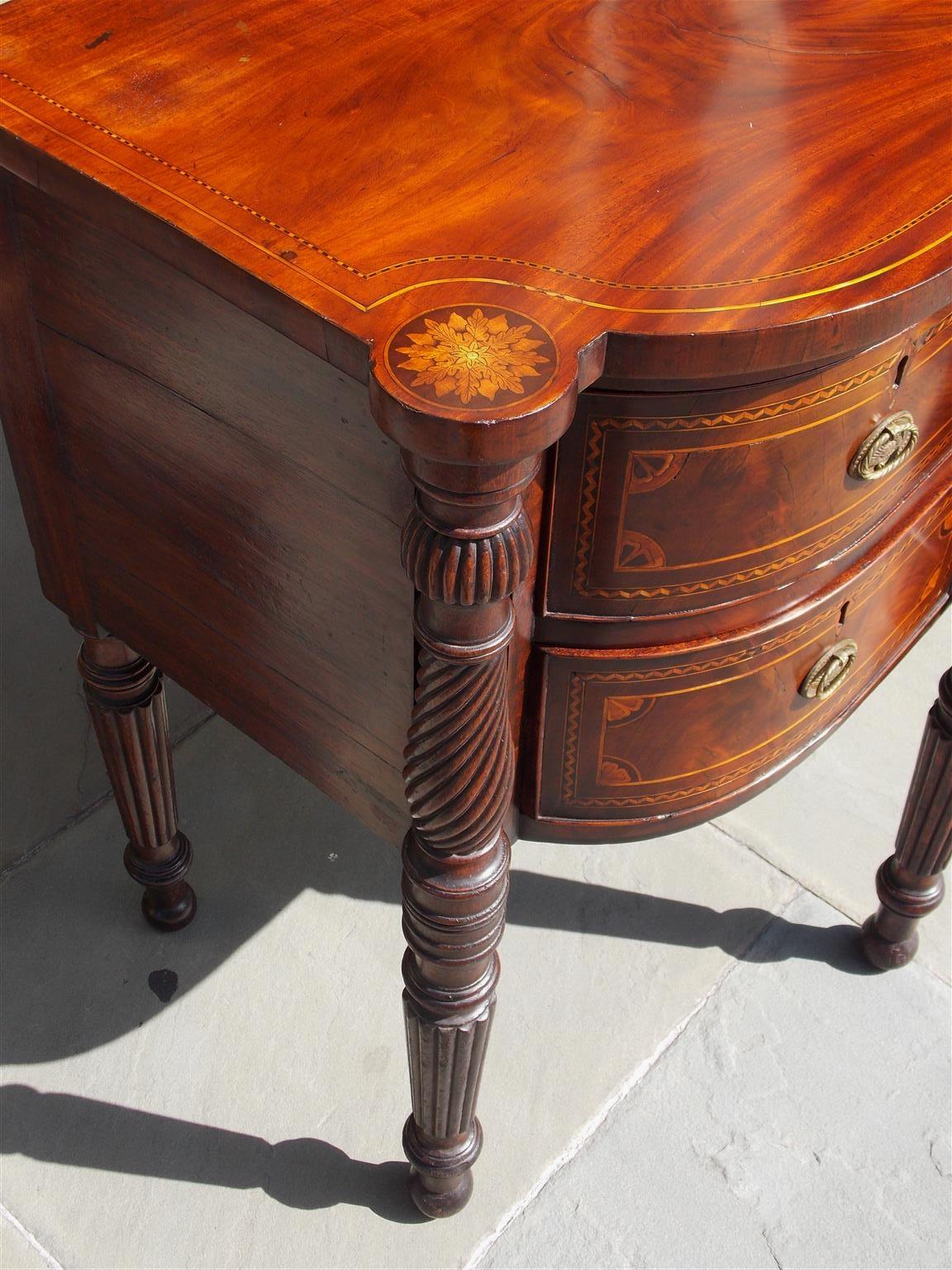 American Federal Mahogany Bow Front Floral Satinwood Inlaid Sideboard Circa 1770 For Sale 5